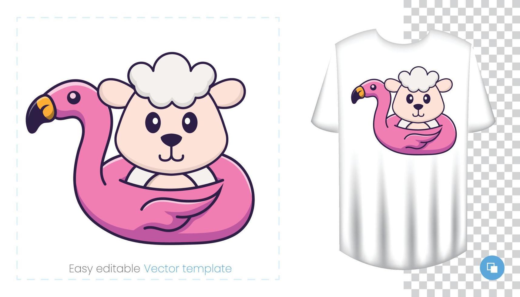 lindo personaje de oveja. estampados en camisetas, sudaderas, fundas para móviles, souvenirs. Ilustración de vector aislado sobre fondo blanco.