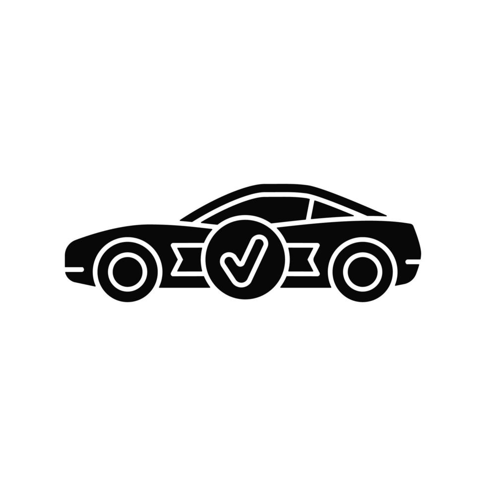 Top quality car black glyph icon. High-rated professional vehicle. Design innovation. Well-engineered auto model. Dynamic performance. Silhouette symbol on white space. Vector isolated illustration