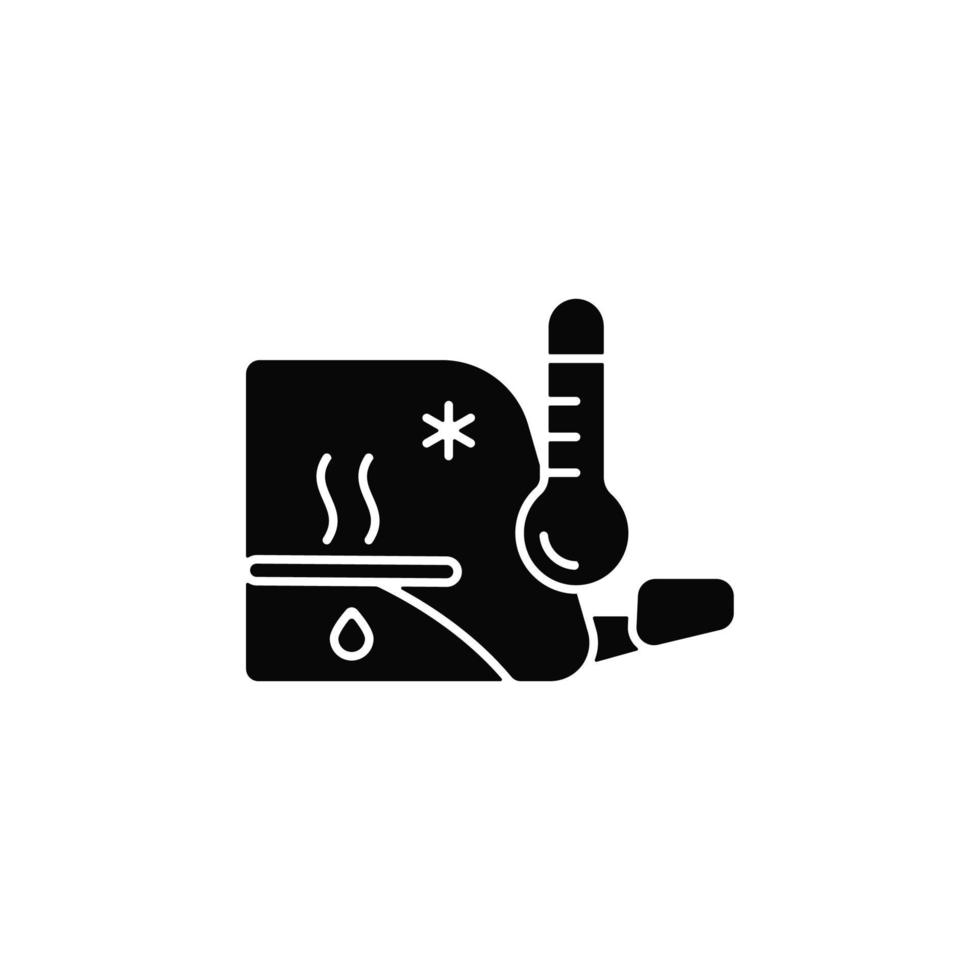 Heated wiper blades black glyph icon. Melting ice and snow feature. Defrosting windows. Keeping windshield free of ice build-up. Silhouette symbol on white space. Vector isolated illustration
