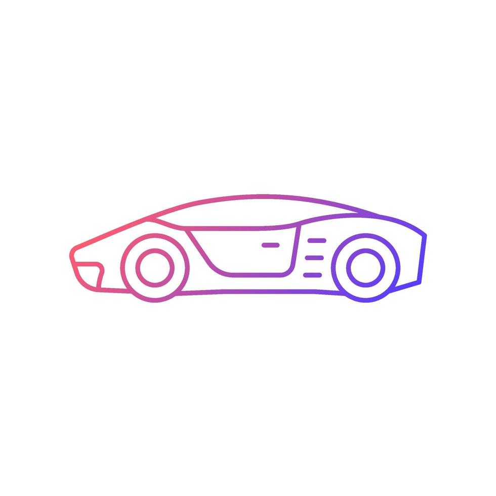 icono de vector lineal degradado de superdeportivo. vehículo deportivo de lujo de alto rendimiento. coche exótico. auto de clase mundial. hipercar. símbolo de color de línea fina. pictograma de estilo moderno. dibujo de contorno aislado vectorial