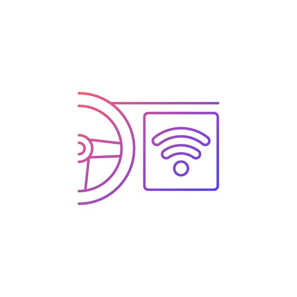 Built in wifi hotspot gradient linear vector icon. Wi-Fi enabled vehicle. Car with internet connection capability. Thin line color symbol. Modern style pictogram. Vector isolated outline drawing
