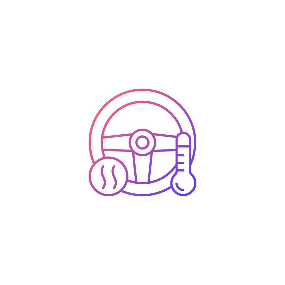 Heated steering wheel gradient linear vector icon. Providing comfort to driver. Keeping hands warm. Automotive detail. Thin line color symbol. Modern style pictogram. Vector isolated outline drawing