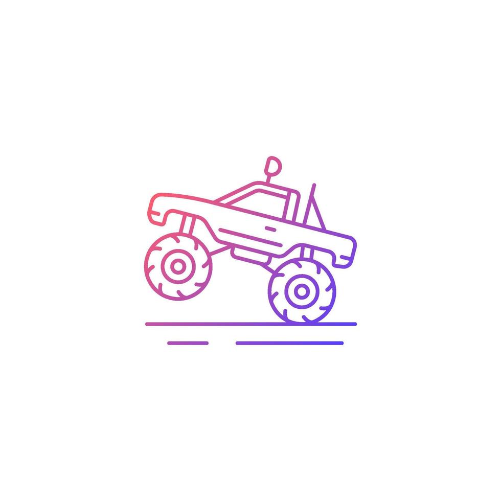 Monster truck racing gradient linear vector icon. Pickup with oversized tires. Competitive, entertainment event. Thin line color symbol. Modern style pictogram. Vector isolated outline drawing