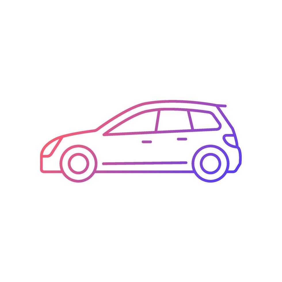 icono de vector lineal degradado de hatchback. coche deportivo barato. automático con diseño de dos cajas. Vehículo con puerta trasera abatible. símbolo de color de línea fina. pictograma de estilo moderno. dibujo de contorno aislado vectorial