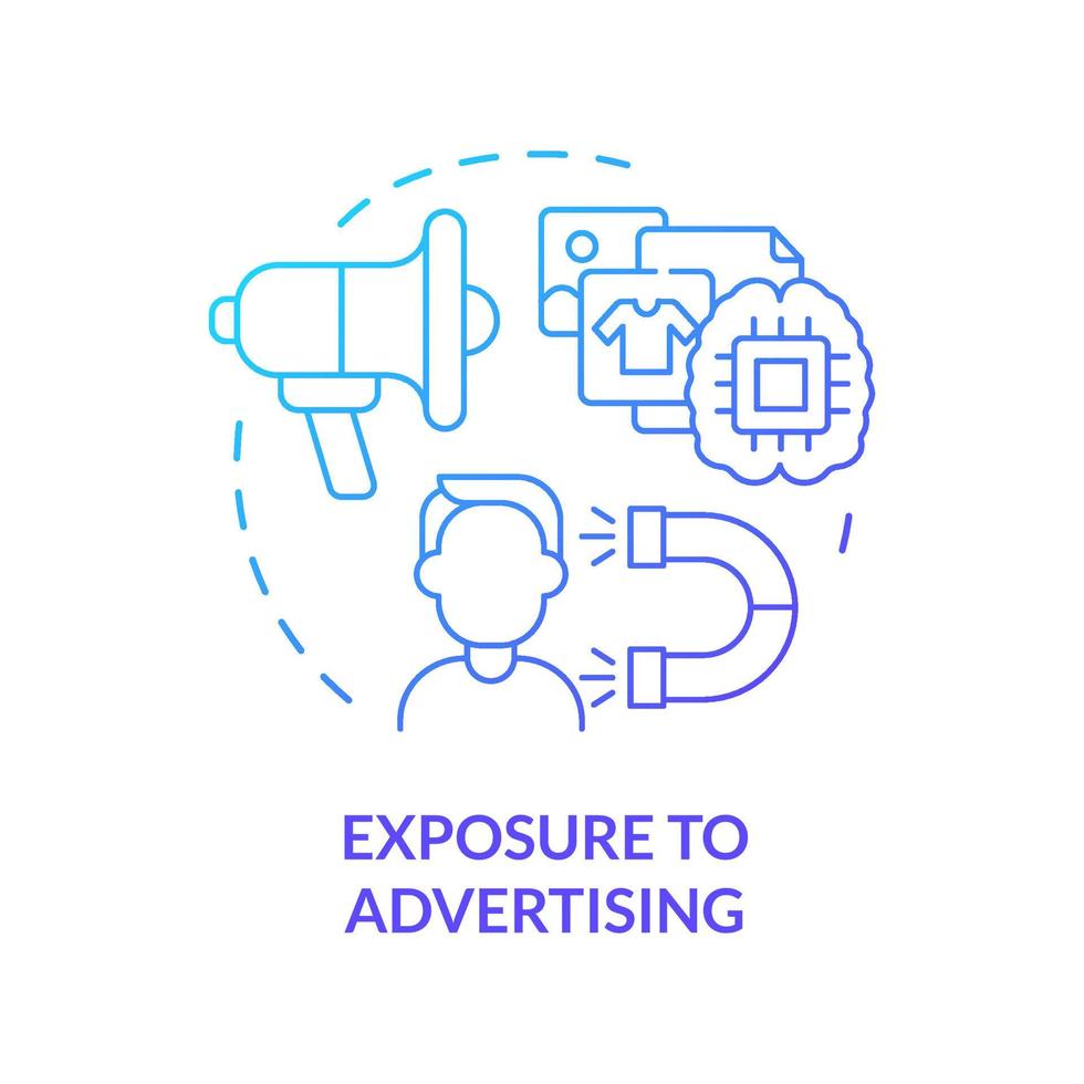 Exposure to advertising blue gradient concept icon. People buy more when see ads. Excessive buying. Commercials impact abstract idea thin line illustration. Vector isolated outline color drawing