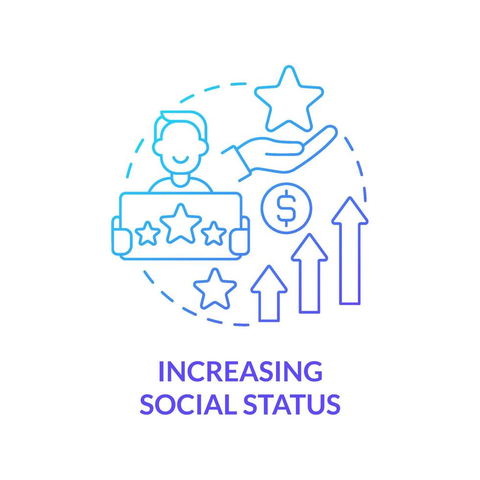 Increasing social status blue gradient concept icon. Display wealth and possessions. Excessive buying and overspending abstract idea thin line illustration. Vector isolated outline color drawing