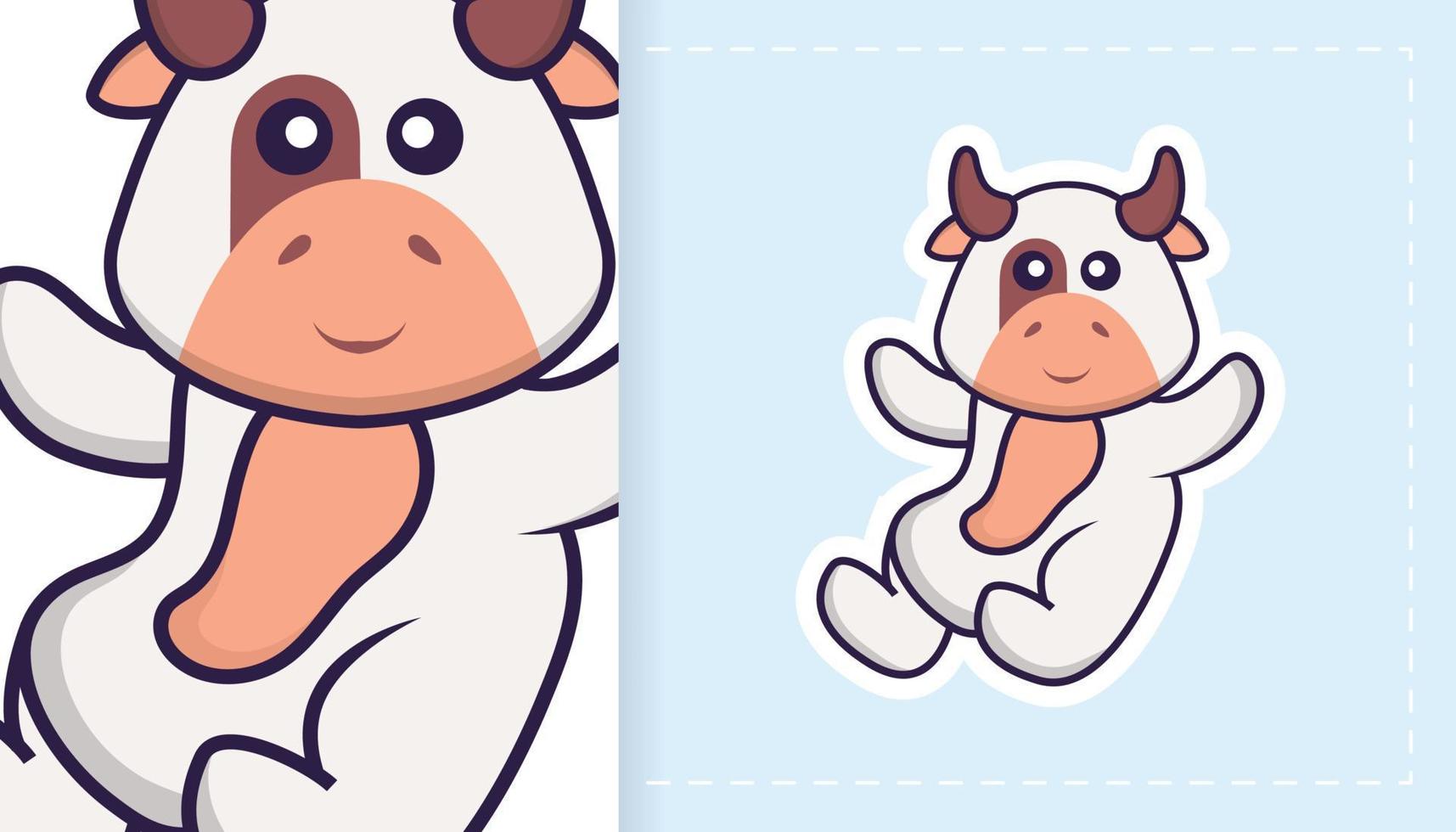 lindo personaje de mascota de vaca. se puede utilizar para pegatinas, parches, textiles, papel. ilustración vectorial vector