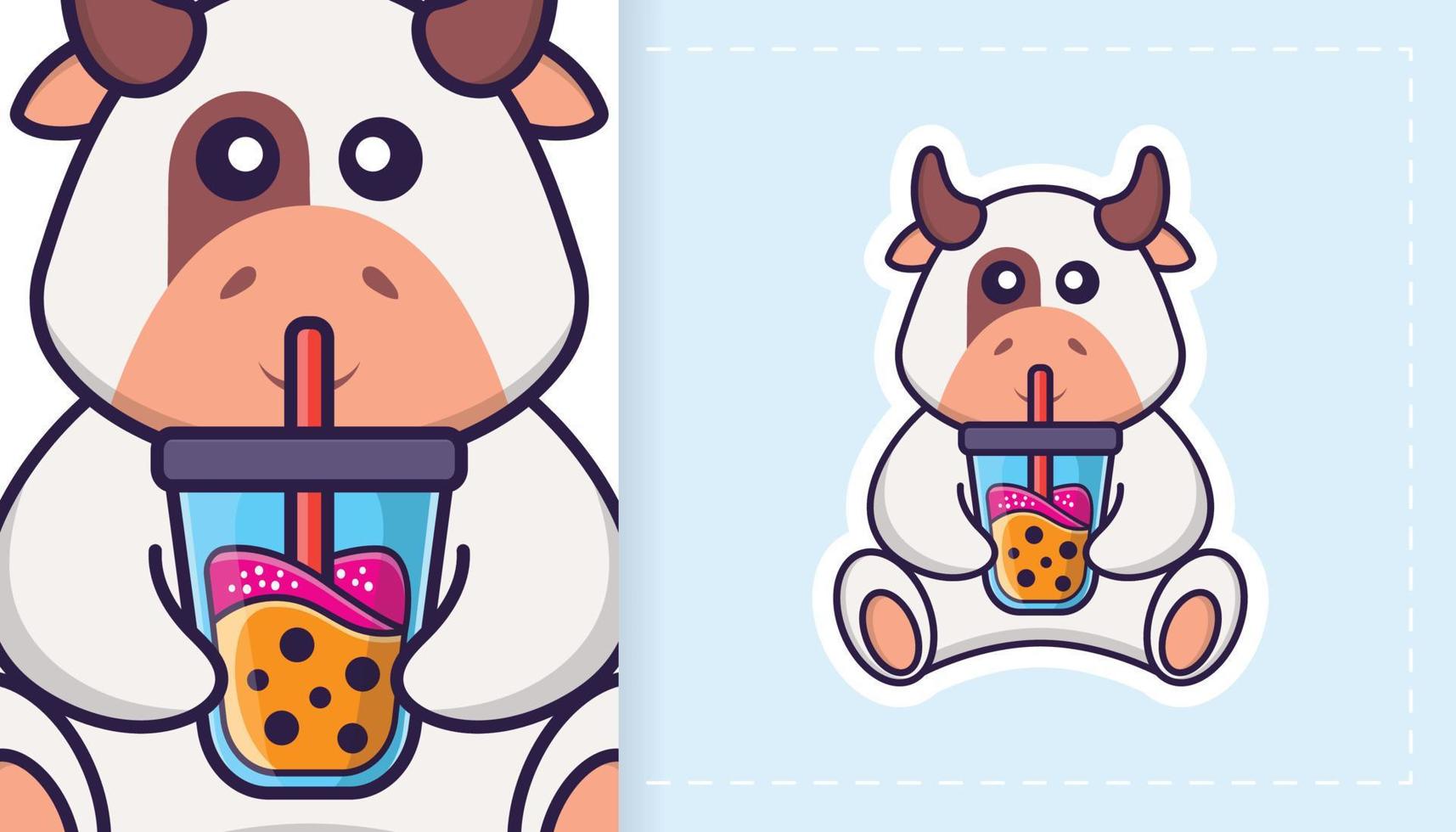 Cute cow mascot character. Can be used for stickers, patches, textiles, paper. Vector illustration