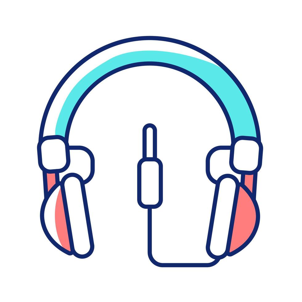 Icono de color rgb de auriculares circumaurales con cable. auriculares para colocar sobre la oreja para jugar, escuchar música. dispositivo profesional conectado a la computadora y al teléfono. ilustración vectorial aislada. dibujo lineal relleno simple vector
