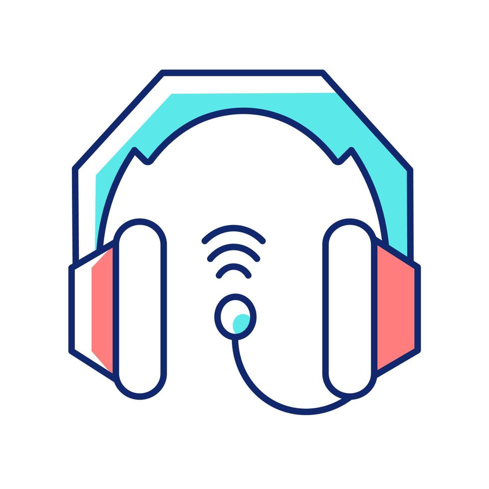 Gaming headset RGB color icon. Earphones and microphone kit. E sports equipment. Headphones connected to pc and game console. Isolated vector illustration. Simple filled line drawing