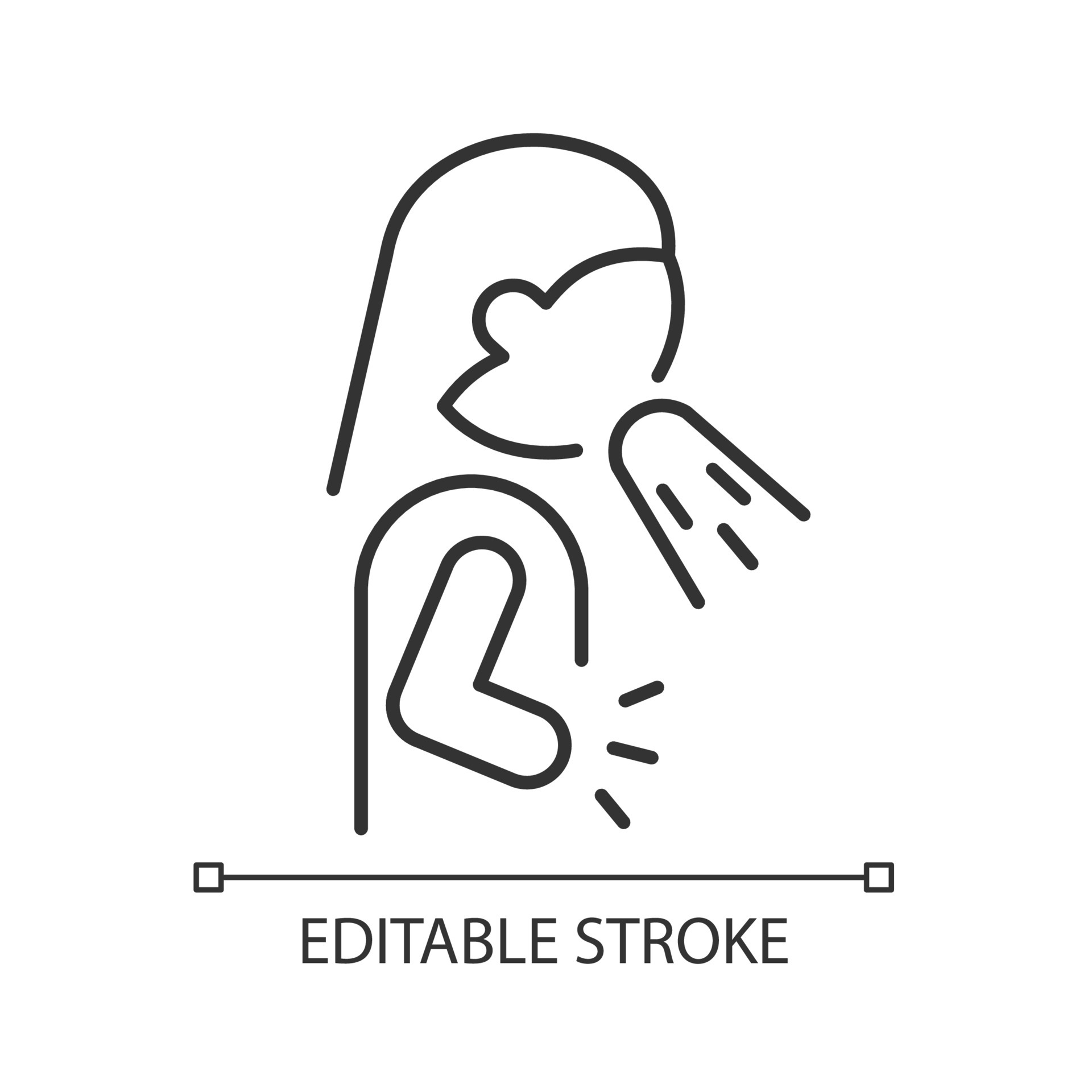 Nausea and vomiting linear icon. Panic attack sign. Mental disorder
