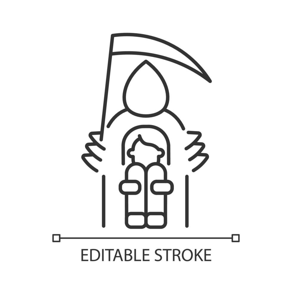 Fear of death linear icon. Thanatophobia. Intense and irrational fear