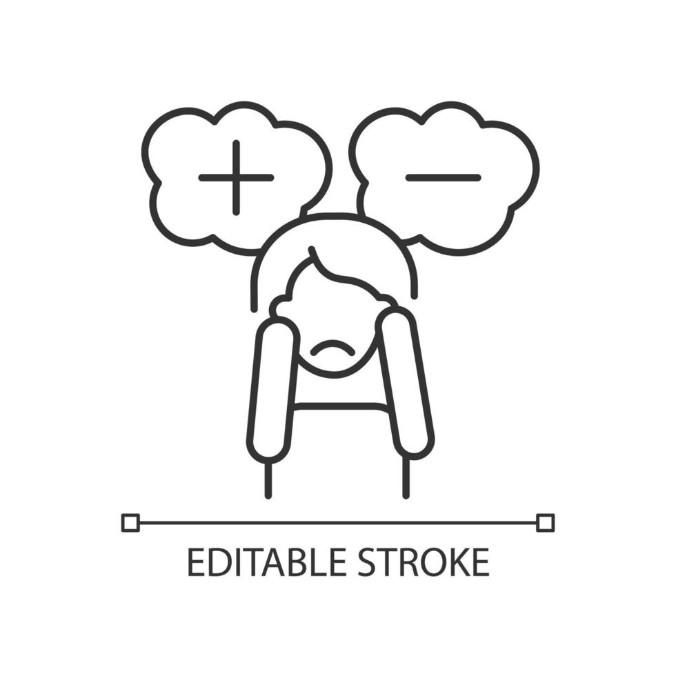 Consternation and perplexity linear icon. Mental disorder symptom. Psychological problem. Thin line customizable illustration. Contour symbol. Vector isolated outline drawing. Editable stroke