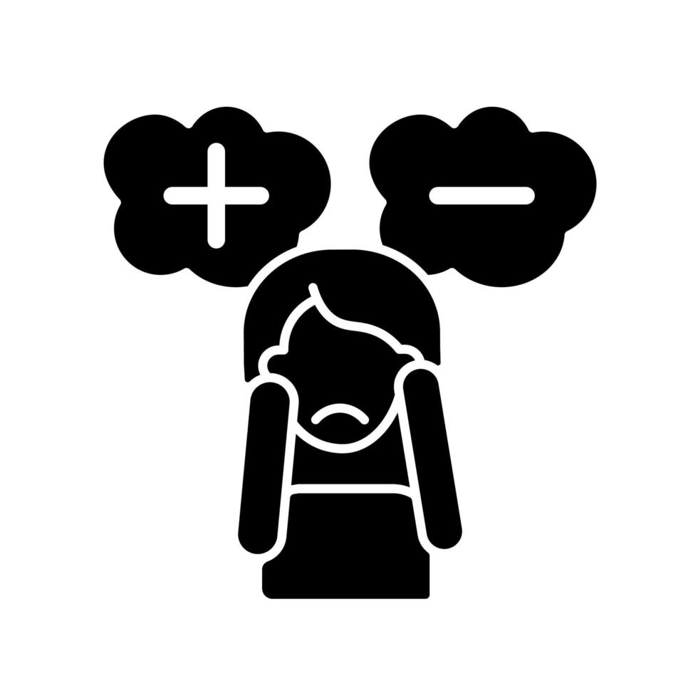 Consternation and perplexity black glyph icon. Indecision and numbness due to stress. Mental disorder symptom. Psychological problem. Silhouette symbol on white space. Vector isolated illustration