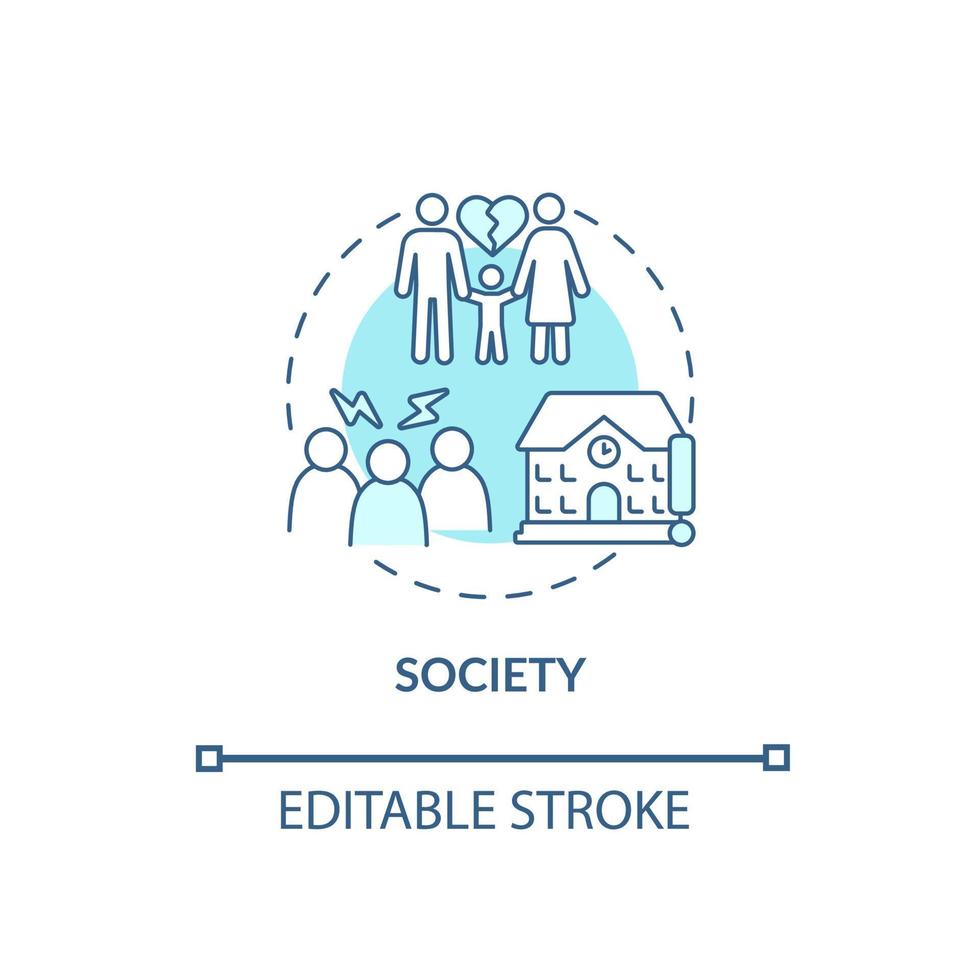 Society concept icon. ADHD cause abstract idea thin line illustration. School and work settings. Family environment factor risk. Vector isolated outline color drawing. Editable stroke
