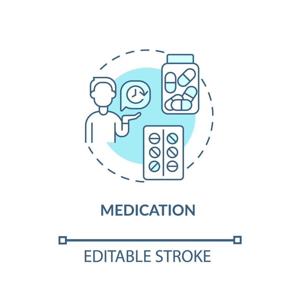 Medication concept icon. Treatment for ADHD in adults abstract idea thin line illustration. Treating mental health condition. Improve attention. Vector isolated outline color drawing. Editable stroke