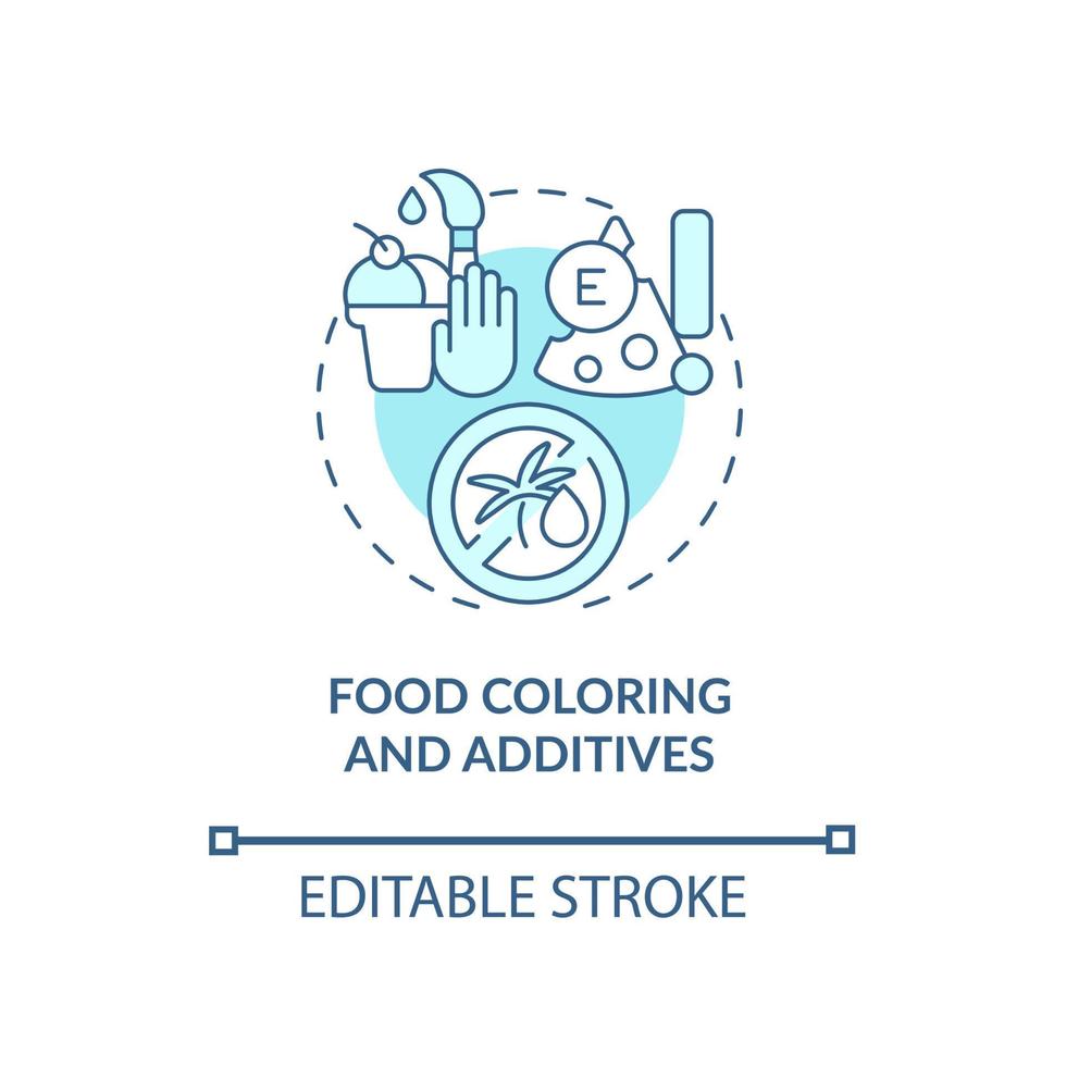 Food coloring and additives concept icon. ADHD diet abstract idea thin line illustration. Artificial food colorants consumption. Drink with dyes. Vector isolated outline color drawing. Editable stroke