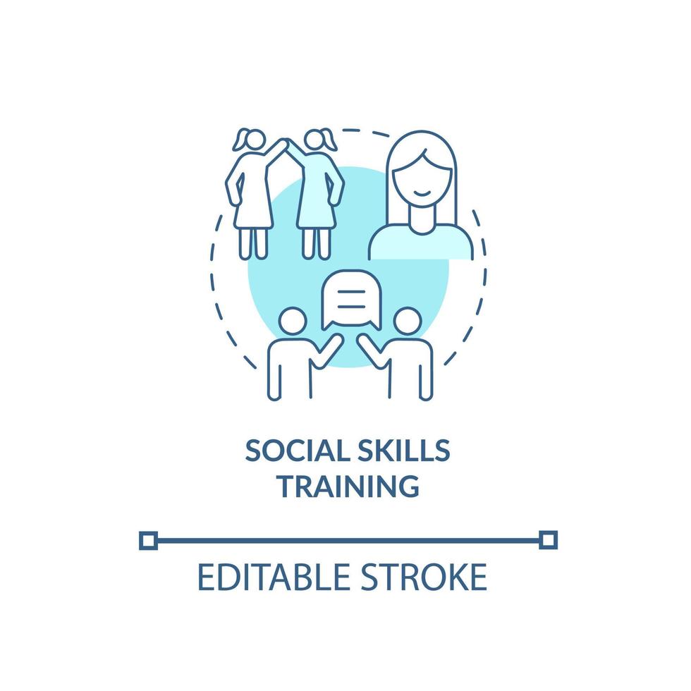 Social skills training concept icon. Treatment for ADHD in adults abstract idea thin line illustration. Interaction with people improvement. Vector isolated outline color drawing. Editable stroke