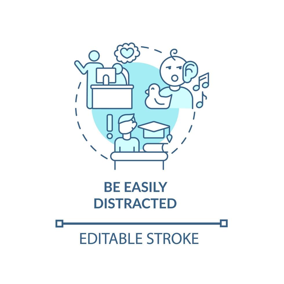 Be easily distracted concept icon. Inattentive symptom abstract idea thin line illustration. Neurodevelopmental condition. Disrupted attention. Vector isolated outline color drawing. Editable stroke