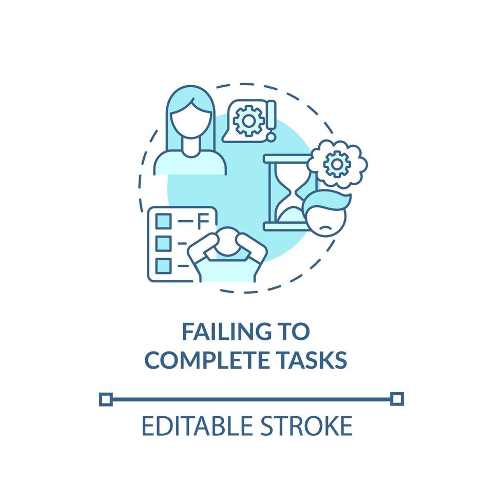 Failing to complete tasks concept icon. Inattentive symptom abstract idea thin line illustration. Unwillingness to engage in activity. Vector isolated outline color drawing. Editable stroke