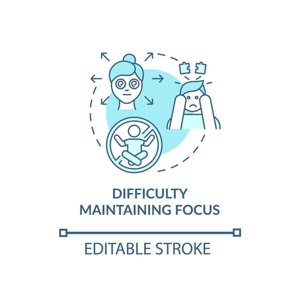 Difficulty maintaining focus concept icon. Inattentive sign abstract idea thin line illustration. Scattered thinking. Concentration difficulties. Vector isolated outline color drawing. Editable stroke