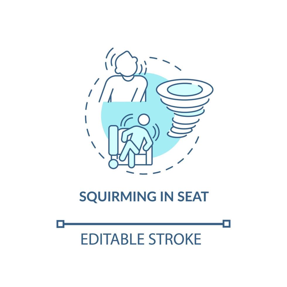 Squirming in seat concept icon. Hyperactive-impulsive symptom abstract idea thin line illustration. Restless kid behaviour. Behavioral disorder. Vector isolated outline color drawing. Editable stroke