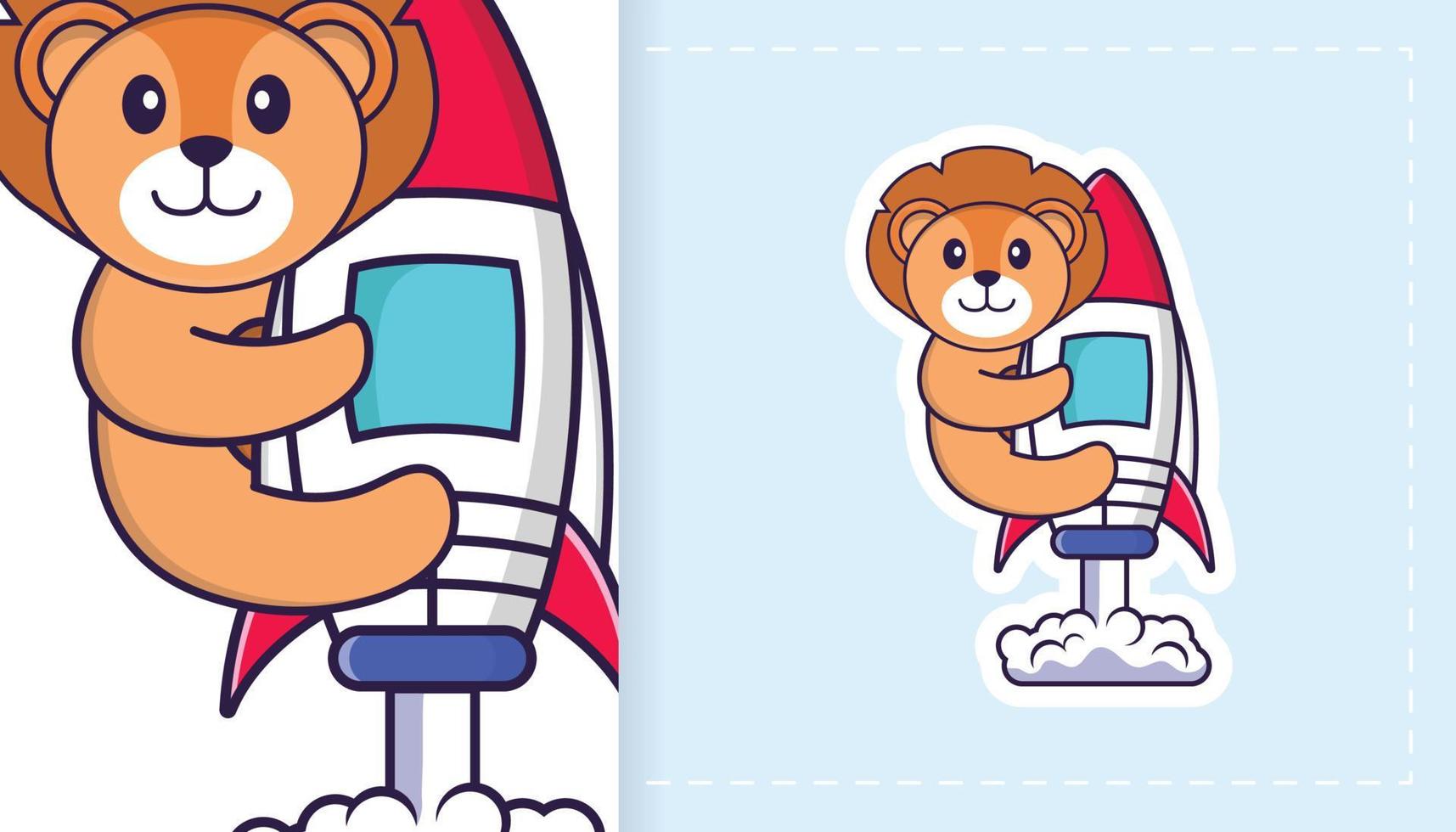 Cute lion mascot character. Can be used for stickers, patches, textiles, paper. Vector illustration