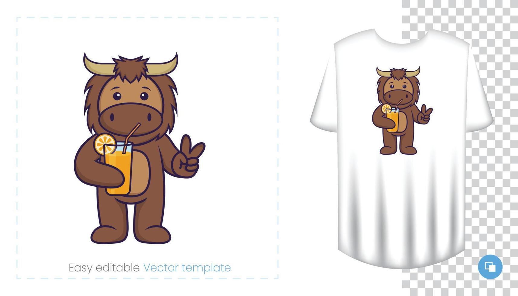 Cute bull mascot character. Can be used on stickers, patches, textiles, paper, cloth and others. vector
