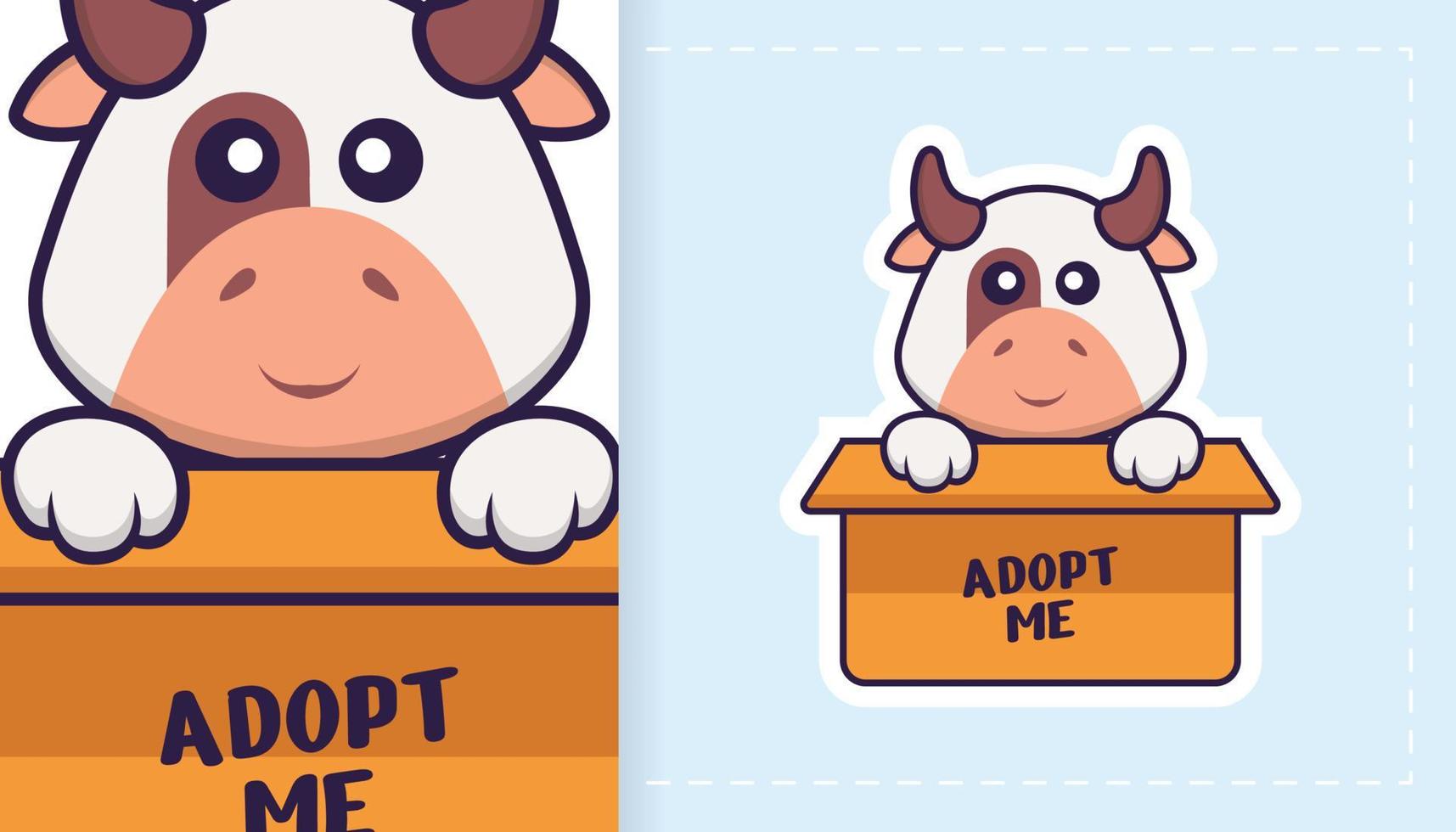 Cute cow mascot character. Can be used for stickers, patches, textiles, paper. Vector illustration