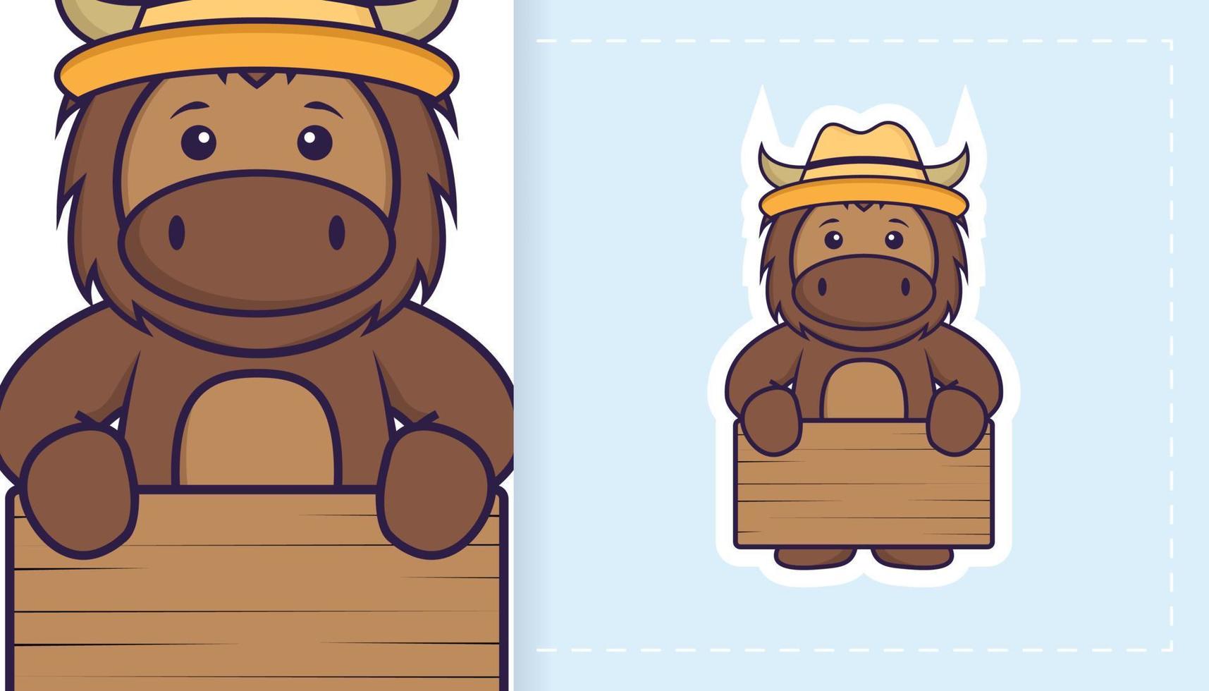 Cute bull mascot character. Can be used for stickers, patches, textiles, paper. Vector illustration