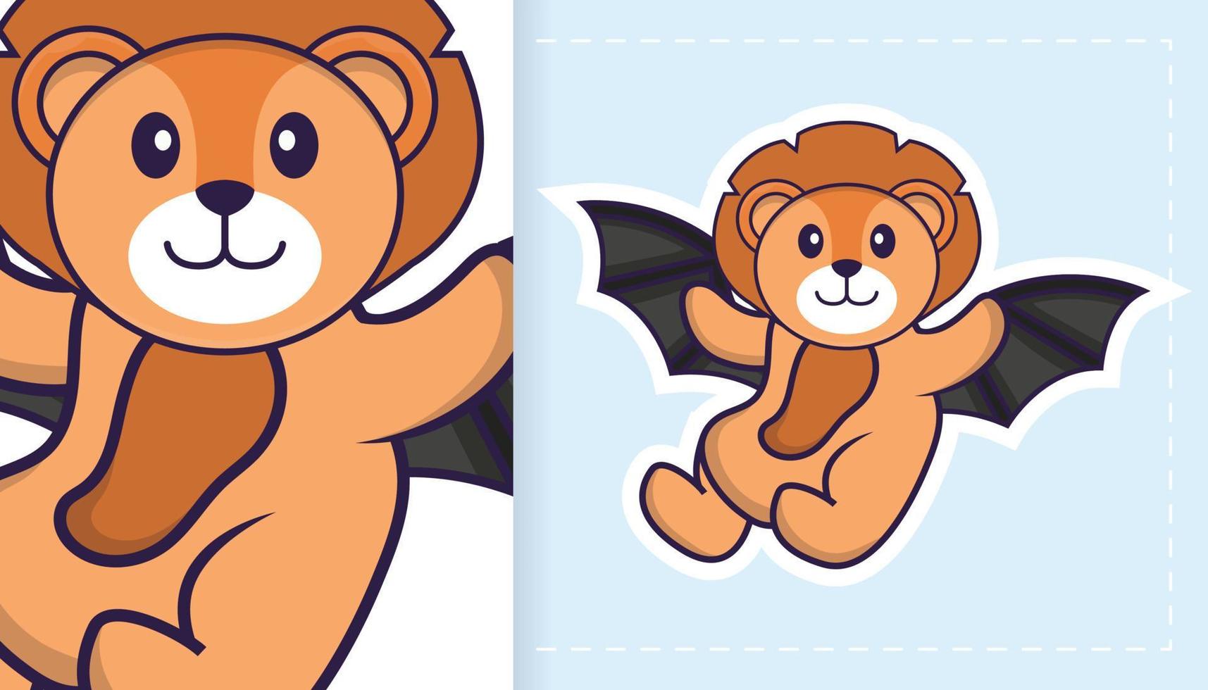 Cute lion mascot character. Can be used for stickers, patches, textiles, paper. Vector illustration