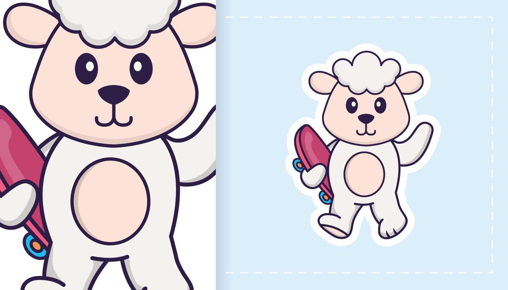 Cute sheep mascot character. Can be used for stickers, patches, textiles, paper. Vector illustration