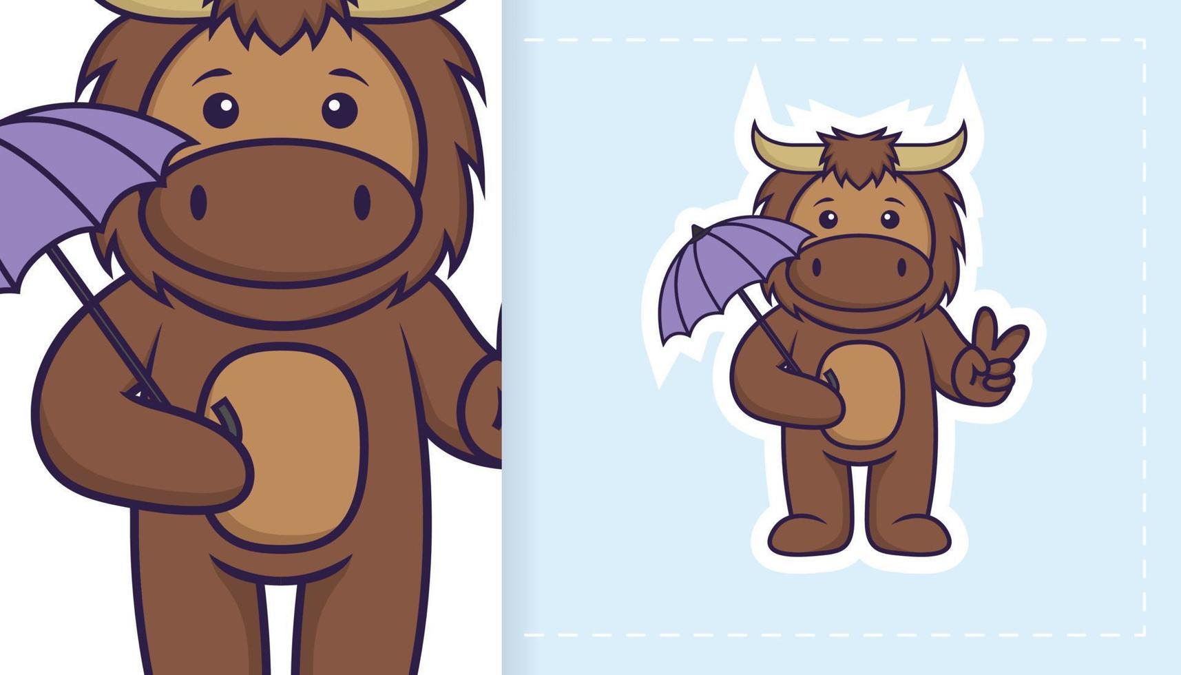 Cute bull mascot character. Can be used for stickers, patches, textiles, paper. Vector illustration