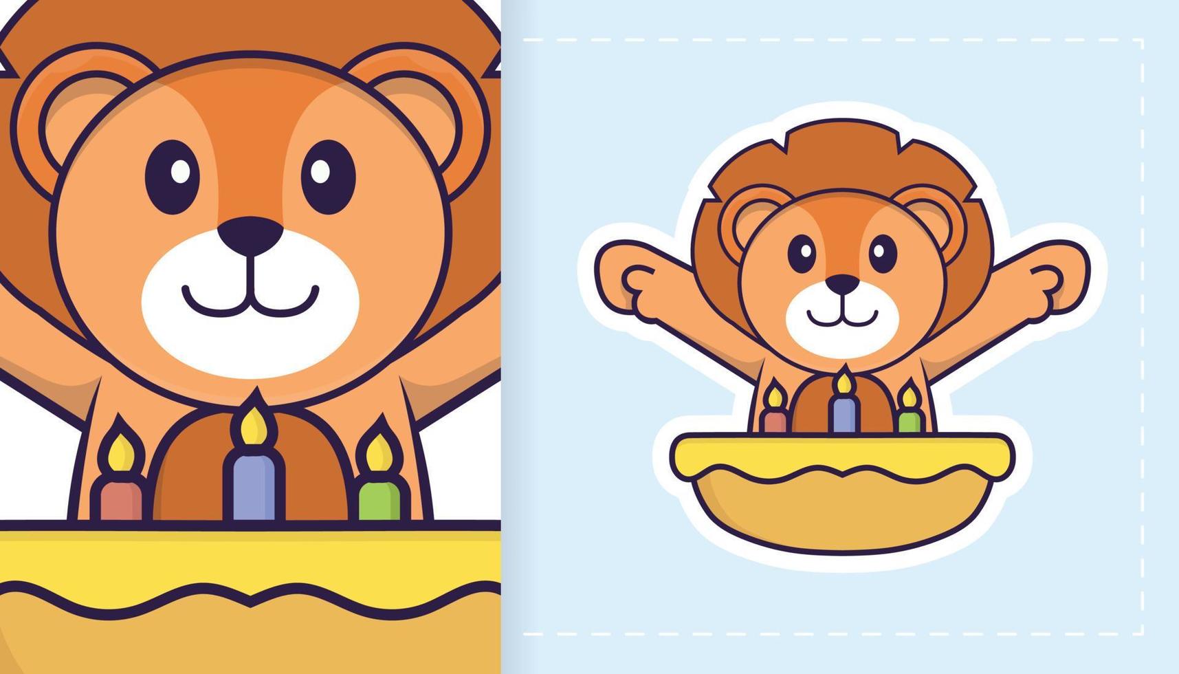 Cute lion mascot character. Can be used for stickers, patches, textiles, paper. Vector illustration