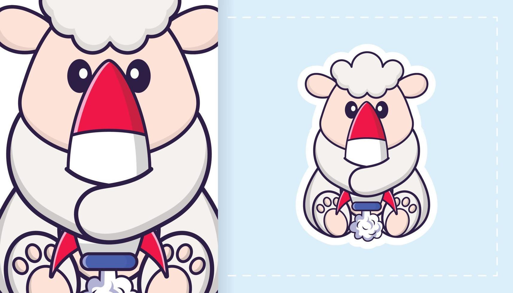 Cute sheep mascot character. Can be used for stickers, patches, textiles, paper. Vector illustration