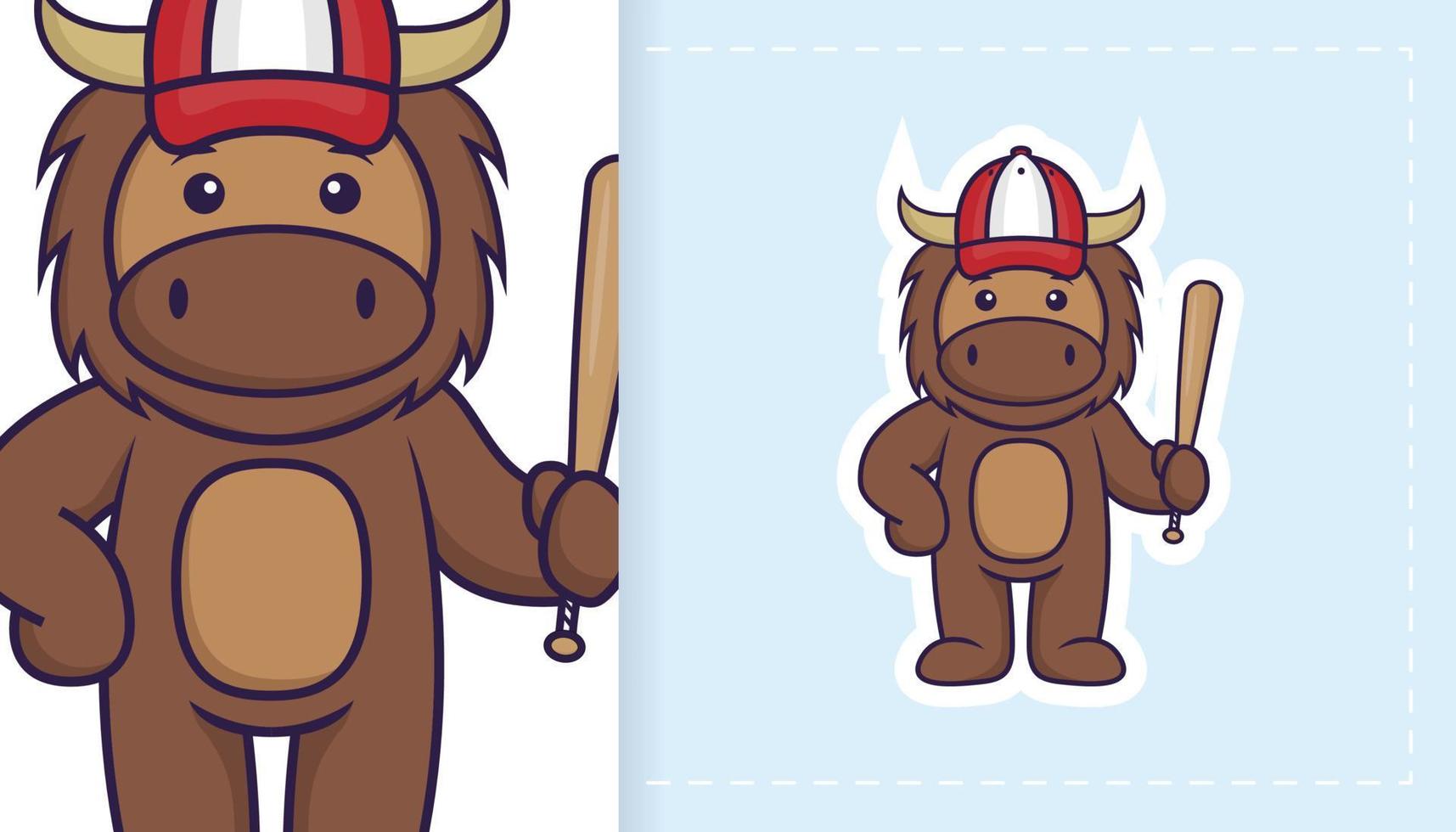 Cute bull mascot character. Can be used for stickers, patches, textiles, paper. Vector illustration