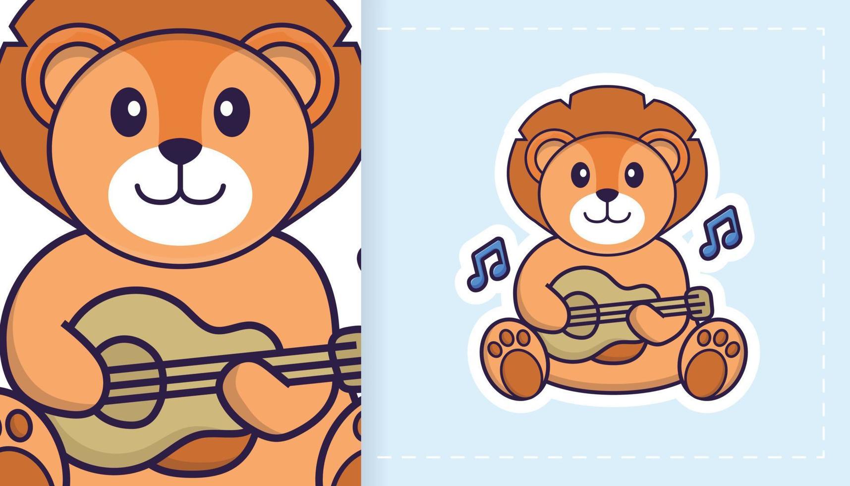 Cute lion mascot character. Can be used for stickers, patches, textiles, paper. Vector illustration