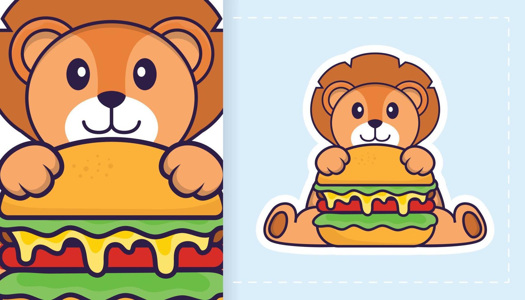 Cute lion mascot character. Can be used for stickers, patches, textiles, paper. Vector illustration