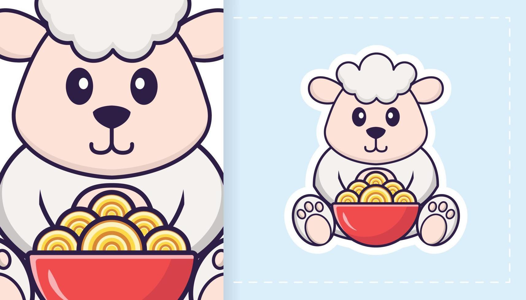 Cute sheep mascot character. Can be used for stickers, patches, textiles, paper. Vector illustration