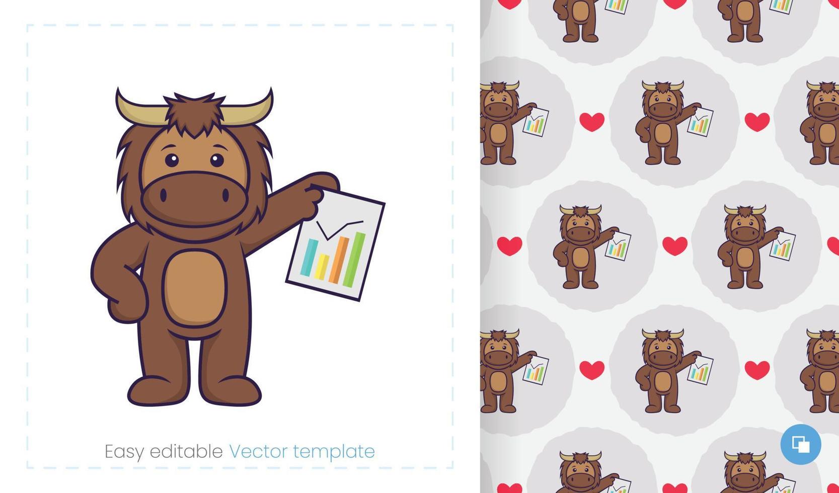 Cute bull mascot character. Can be used on stickers, patches, textiles, paper, cloth and others. vector