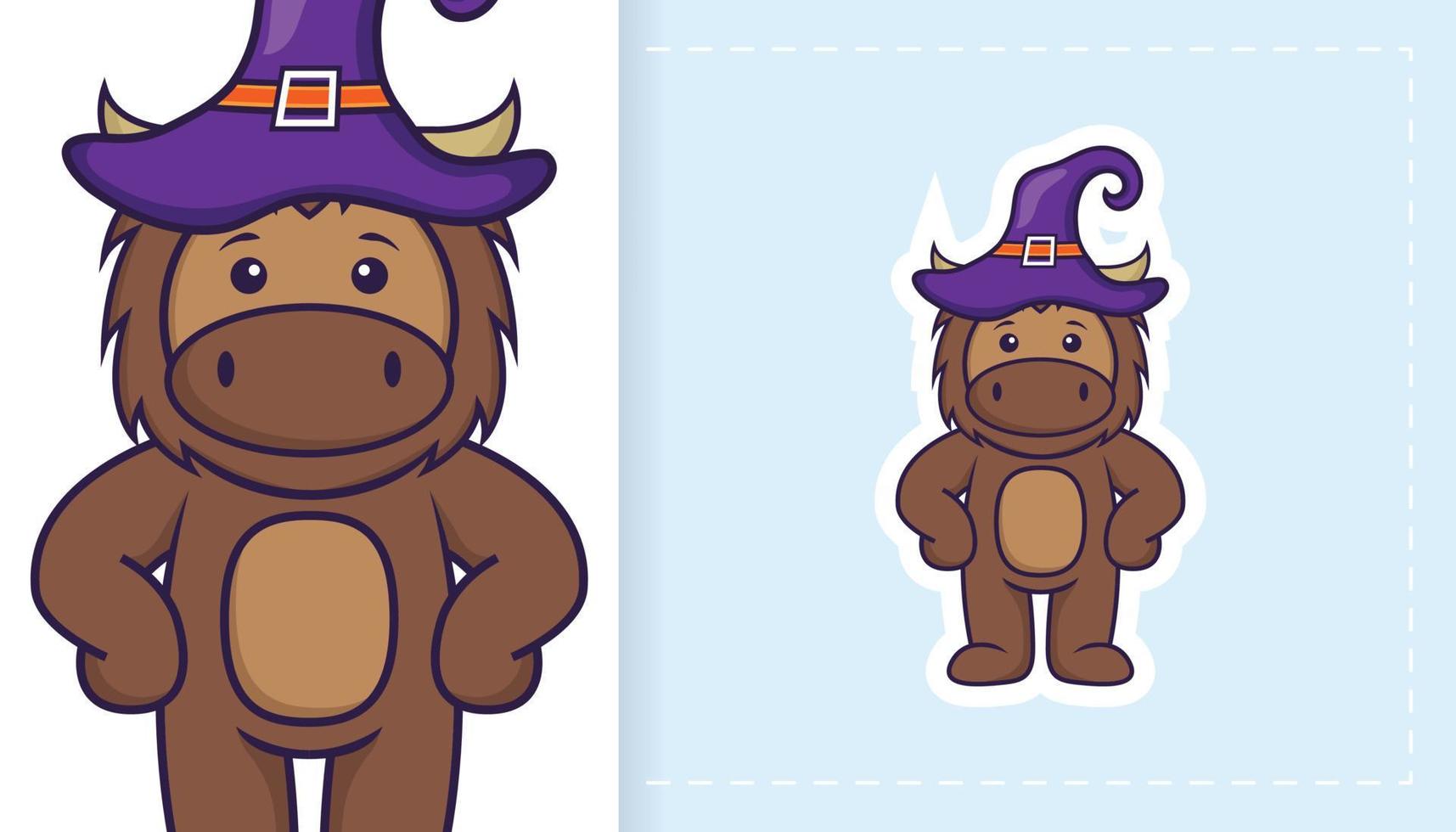 Cute bull mascot character. Can be used for stickers, patches, textiles, paper. Vector illustration