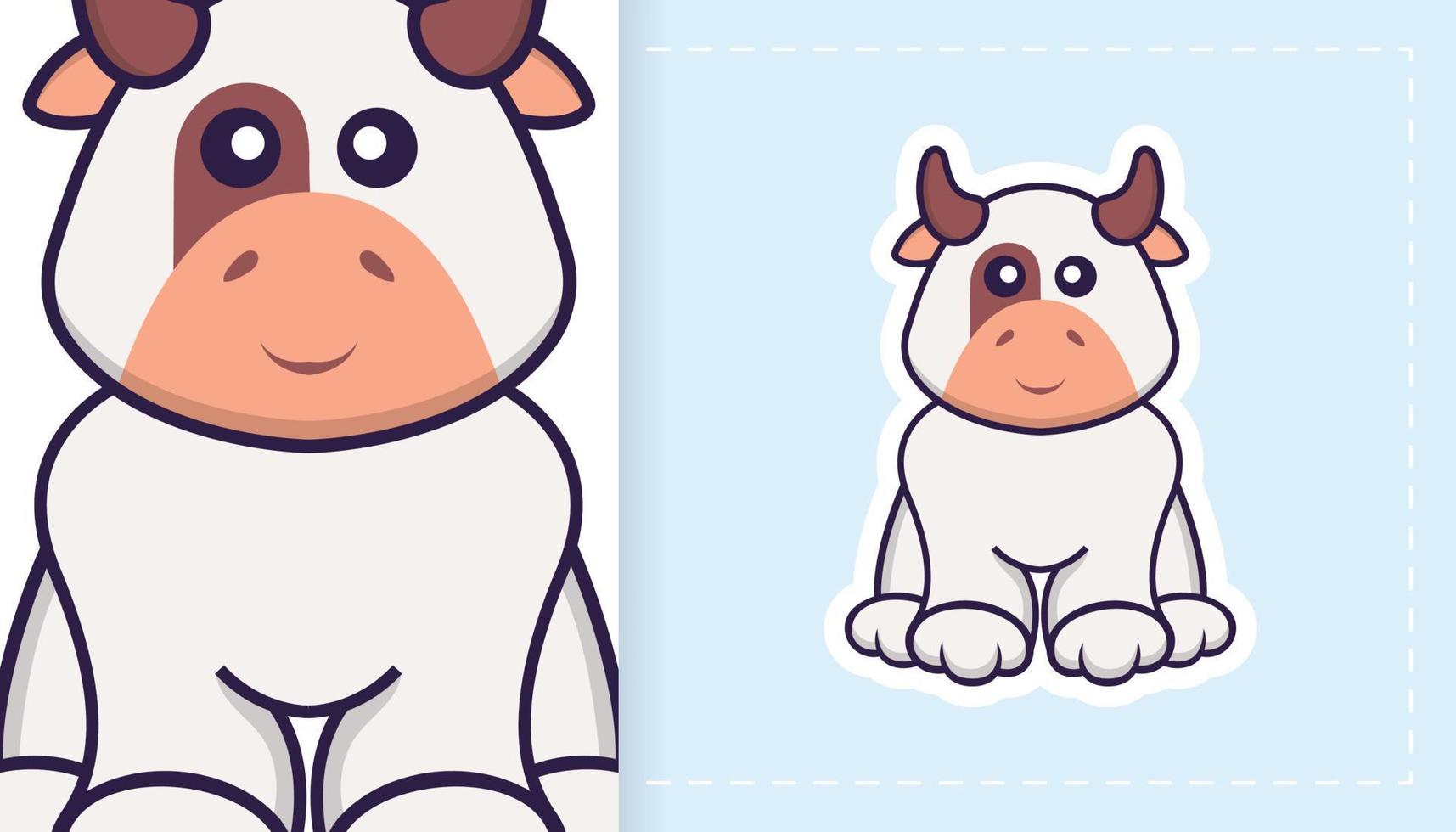Cute cow mascot character. Can be used for stickers, patches, textiles, paper. Vector illustration