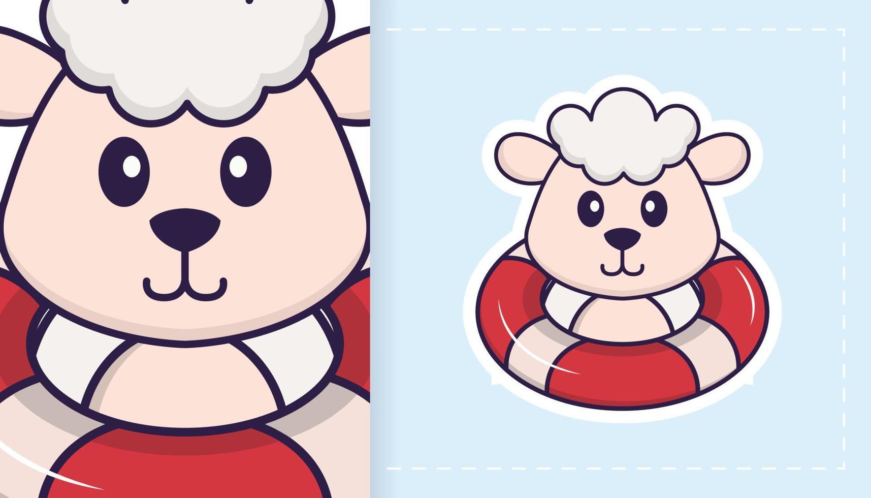 Cute sheep mascot character. Can be used for stickers, patches, textiles, paper. Vector illustration