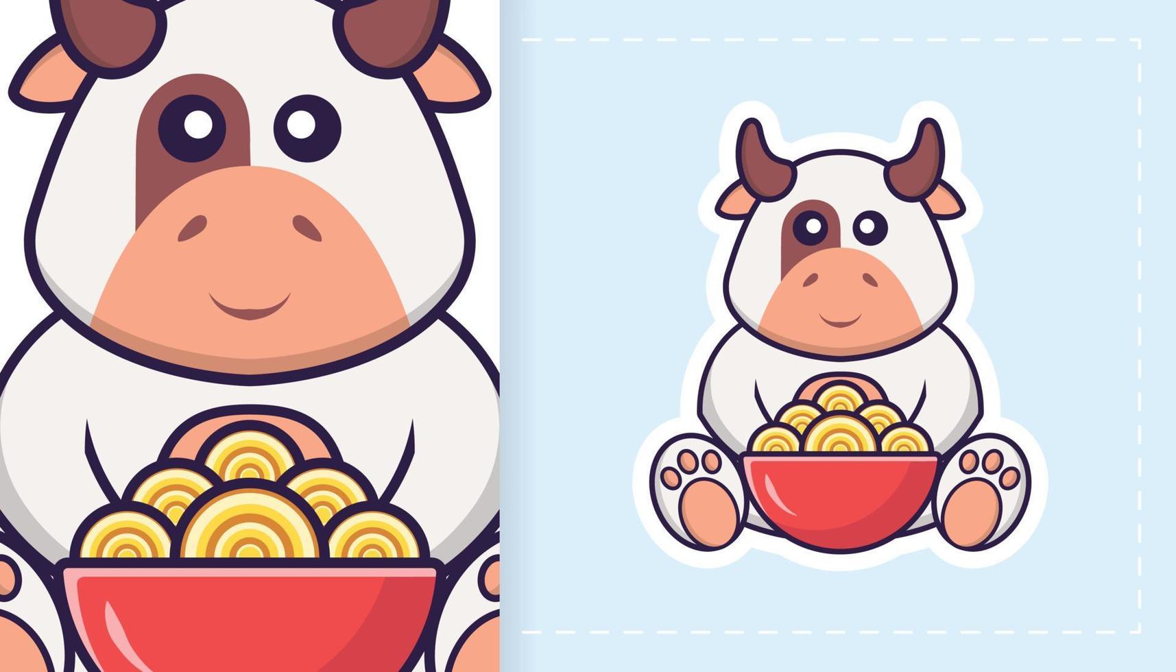 Cute cow mascot character. Can be used for stickers, patches, textiles, paper. Vector illustration