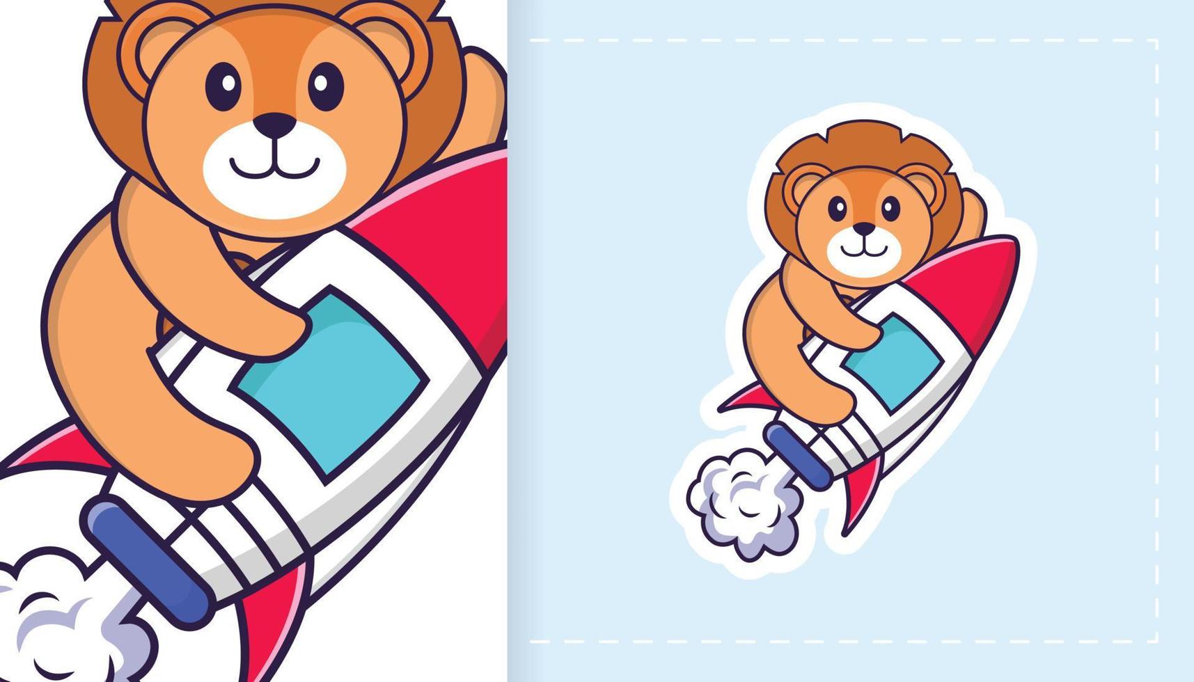 Cute lion mascot character. Can be used for stickers, patches, textiles, paper. Vector illustration