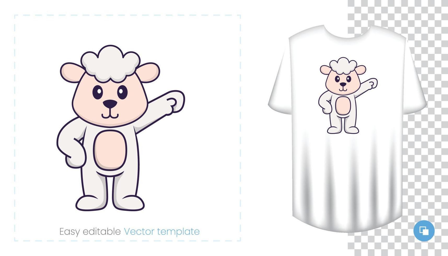 lindo personaje de oveja. estampados en camisetas, sudaderas, fundas para móviles, souvenirs. Ilustración de vector aislado sobre fondo blanco.