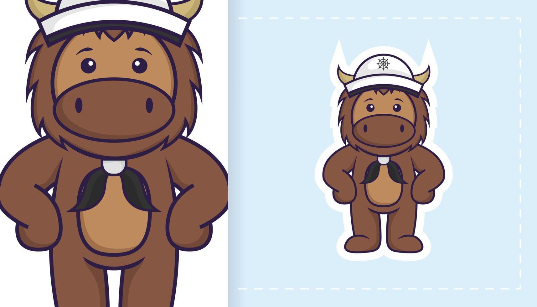 Cute bull mascot character. Can be used for stickers, patches, textiles, paper. Vector illustration