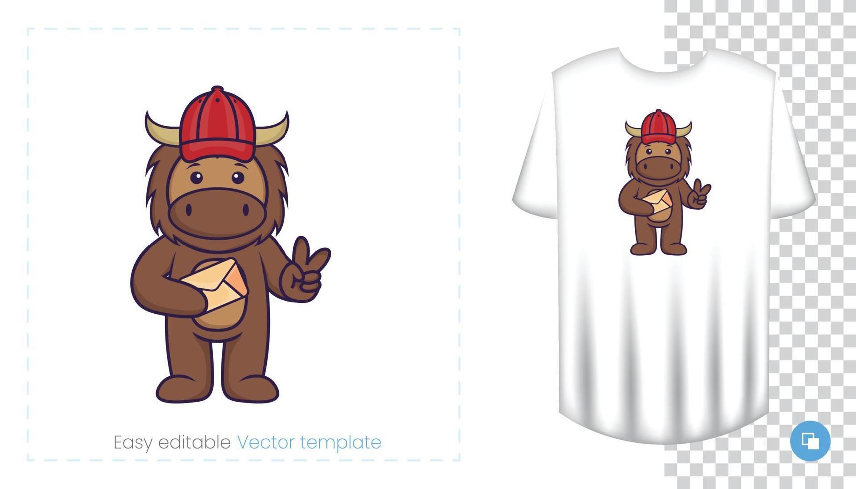 Cute bull mascot character. Can be used on stickers, patches, textiles, paper, cloth and others. vector