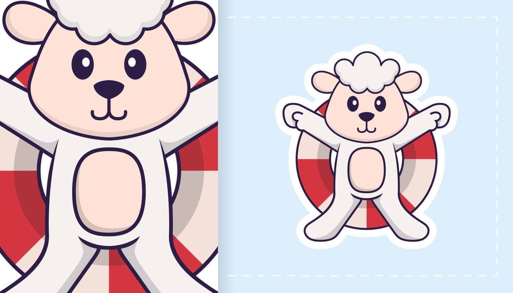 Cute sheep mascot character. Can be used for stickers, patches, textiles, paper. Vector illustration