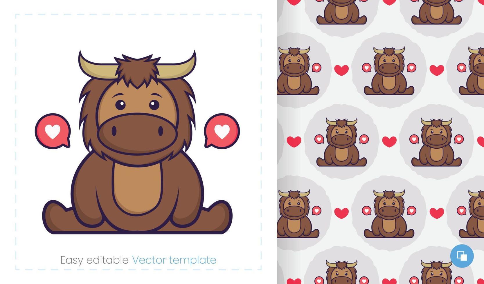 Cute bull mascot character. Can be used on stickers, patches, textiles, paper, cloth and others. vector